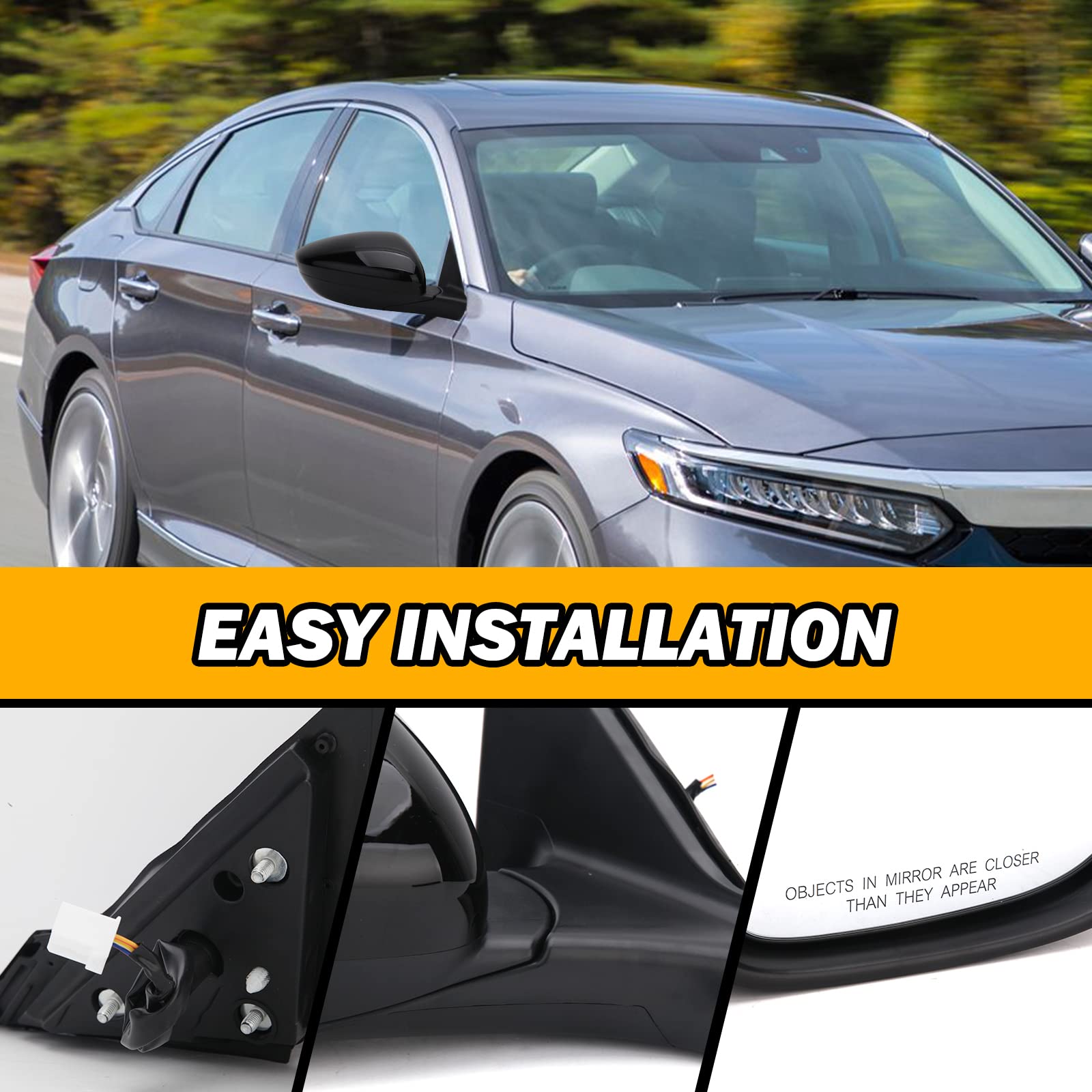 2018-2022 Honda Accord Sedan Right Passenger Side View Mirror Replacement - Non-Heated, No Signal Light, Black | Perfect for Daily Commuting & Road Trips