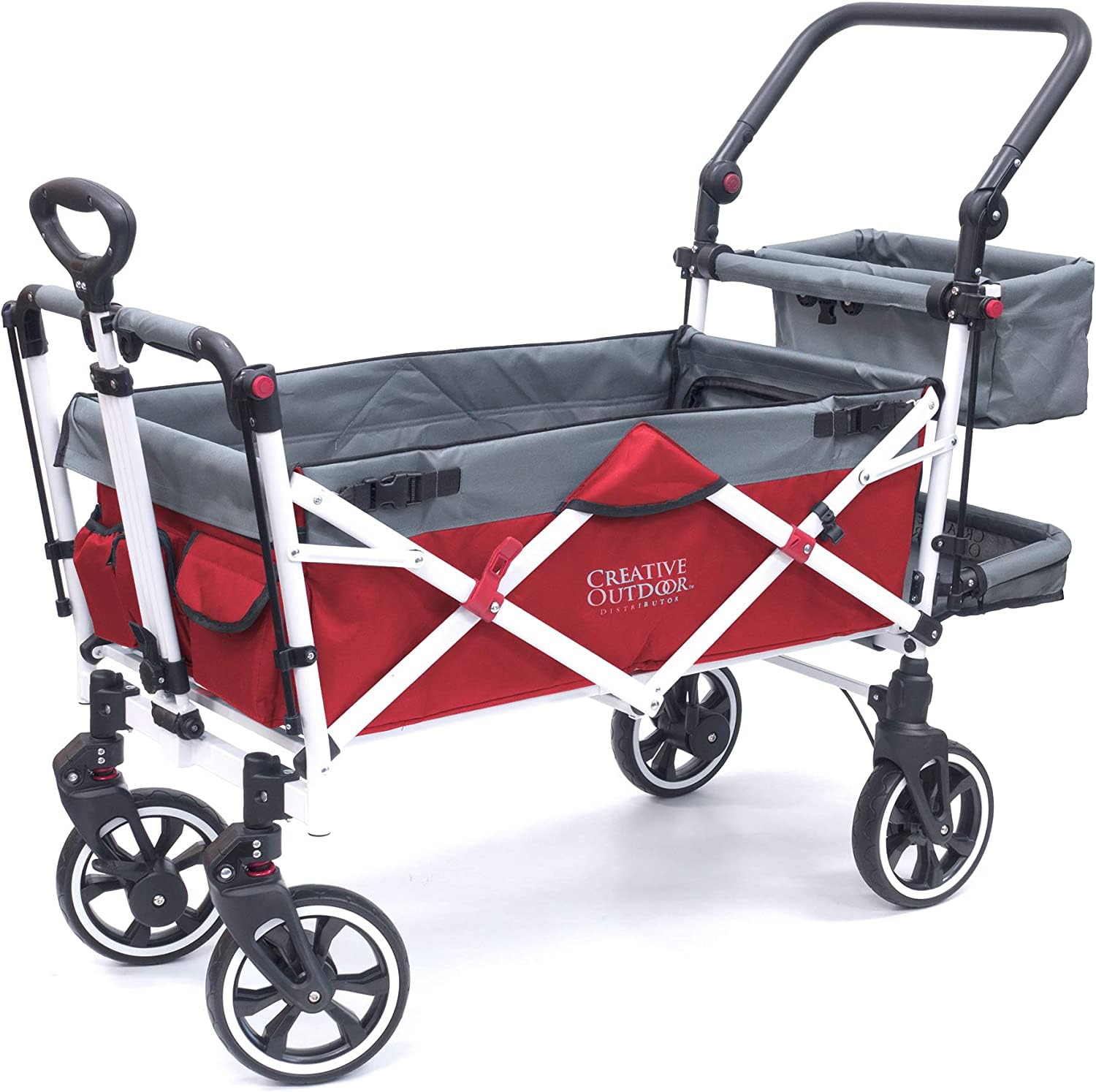 Titanium Series Plus Push Pull Collapsible Stroller Wagon for Kids - 150lbs Weight Capacity, Foldable Design with Sun Canopy (Red & Grey) - Perfect for Beach Trips, Park Outings & Garden Adventures | Outdoor Family Stroller Cart
