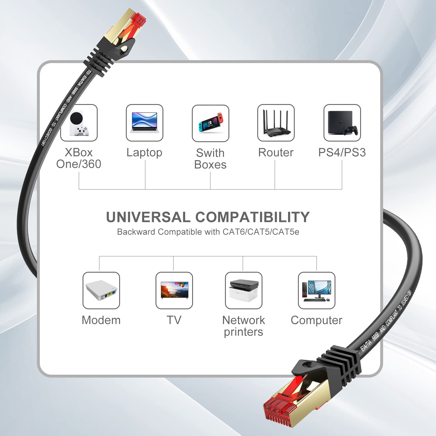 Abireiv Cat6 Outdoor Ethernet Cable 300ft - Shielded, UV Resistant, Waterproof, Direct Burial Network Cable for Gaming, Router, LAN, TV - High-Speed Internet Connection for Home, Office & Outdoor Use