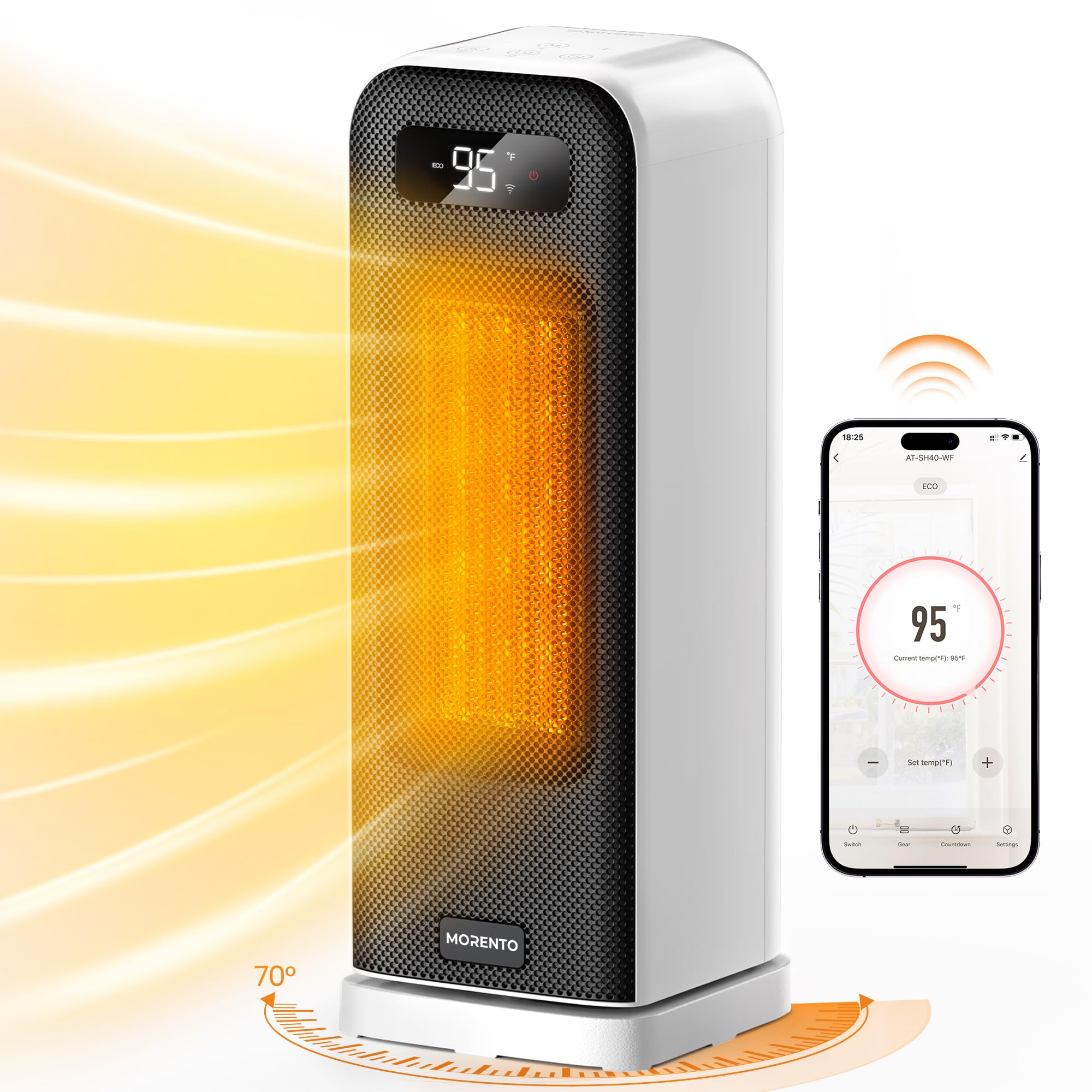 MORENTO Smart WiFi Space Heater with Voice Control, 1500W Portable Electric Heater with Thermostat & 12H Timer, Quiet Indoor Heater for Office, Bedroom, Home - Perfect for Winter Warmth & Energy Saving (White)