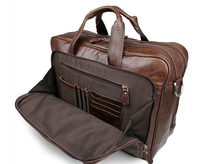 Premium Brown Leather Laptop Briefcase for Men - Large Business Bag with Shoulder Strap - Perfect for Office, Travel & Commuting