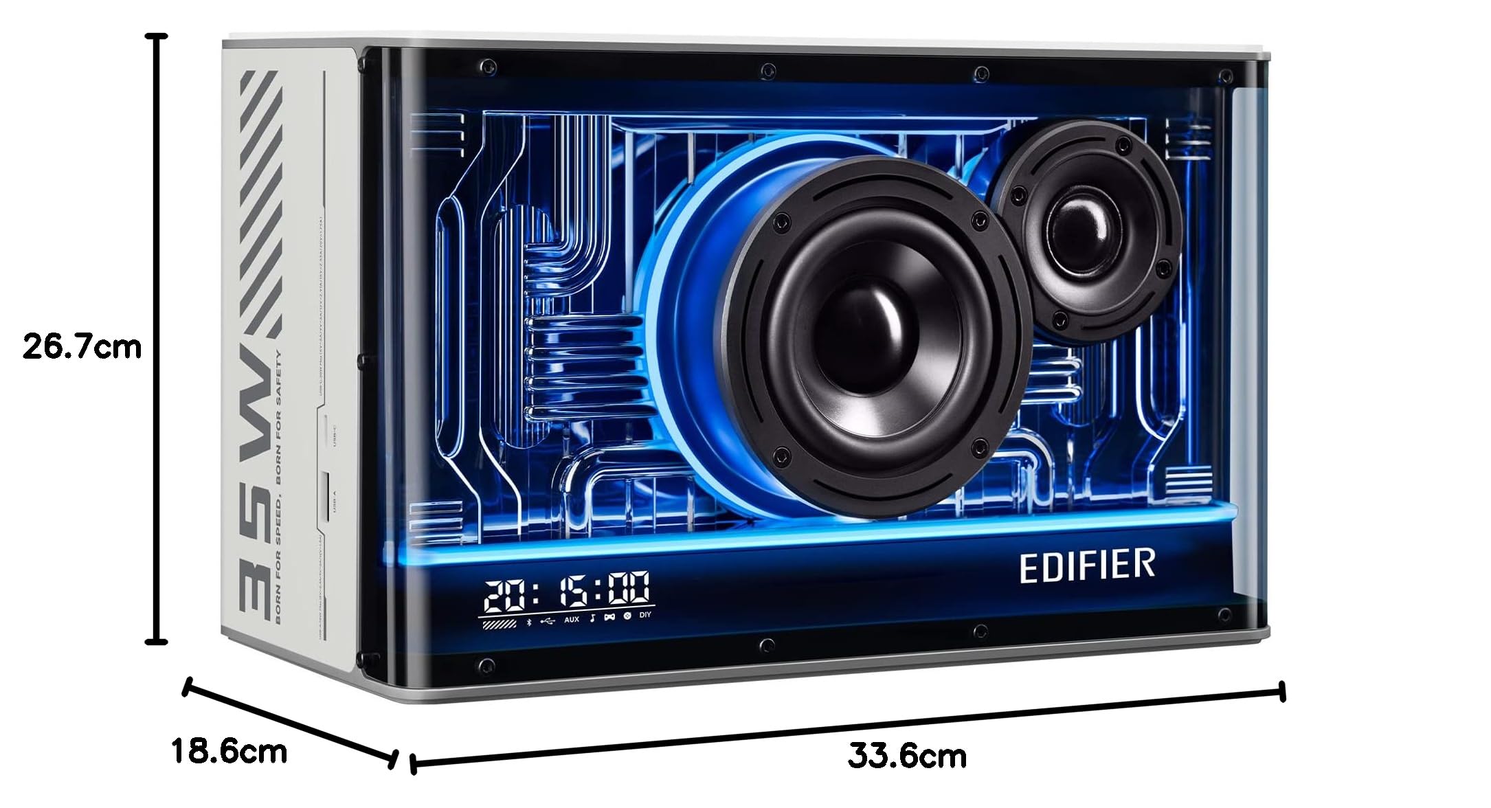 Edifier QD35 Bluetooth Speaker - Hi-Res Audio Wireless Certified, 35W GaN Fast Charging, RGB Light Effects - Perfect for Home, Office & Gaming (White)