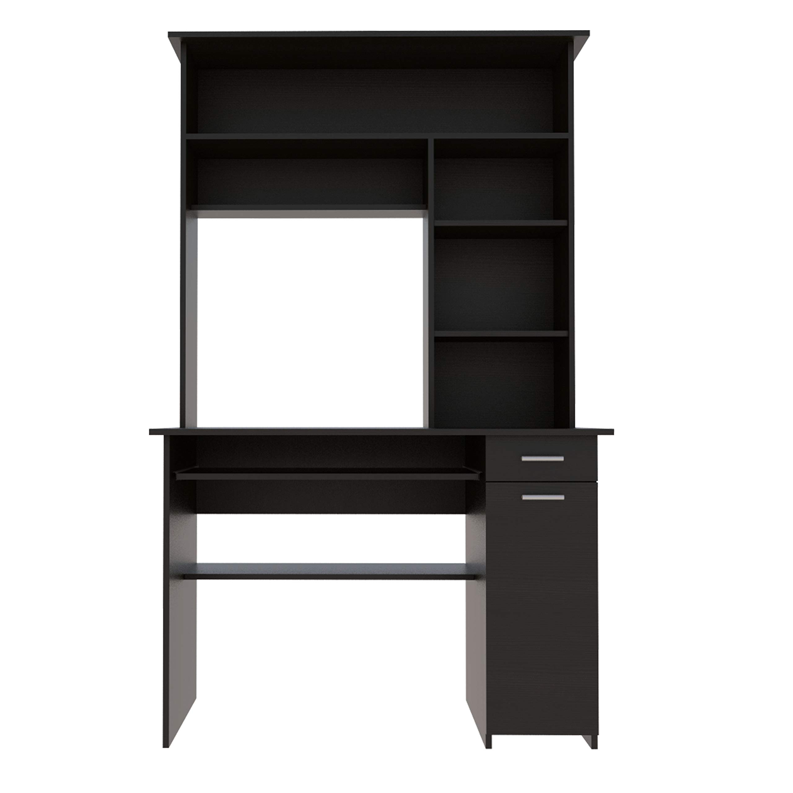 Weston 180 Two Computer Desk with Hutch - Black Office Desk with Retractable Keyboard Tray, Storage Drawer, CPU Stand & 6 Open Shelves | Perfect for Home Office, Gaming Setup & Small Workspaces