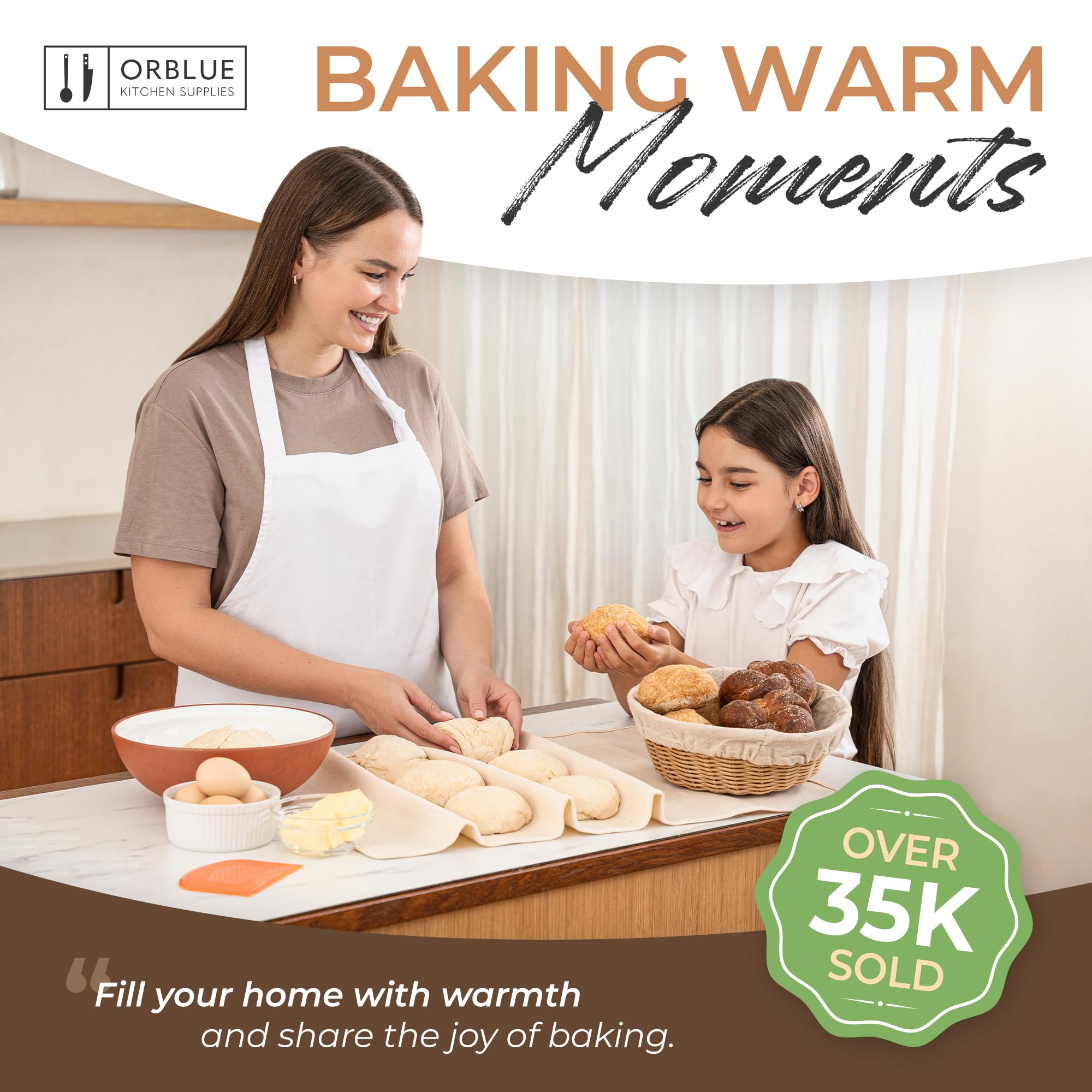 Orblue Bakers Couche and Proofing Cloth - 100% Cotton Bread Dough Baking Fabric for Baguettes, Loaves & Ciabatta - 29.5