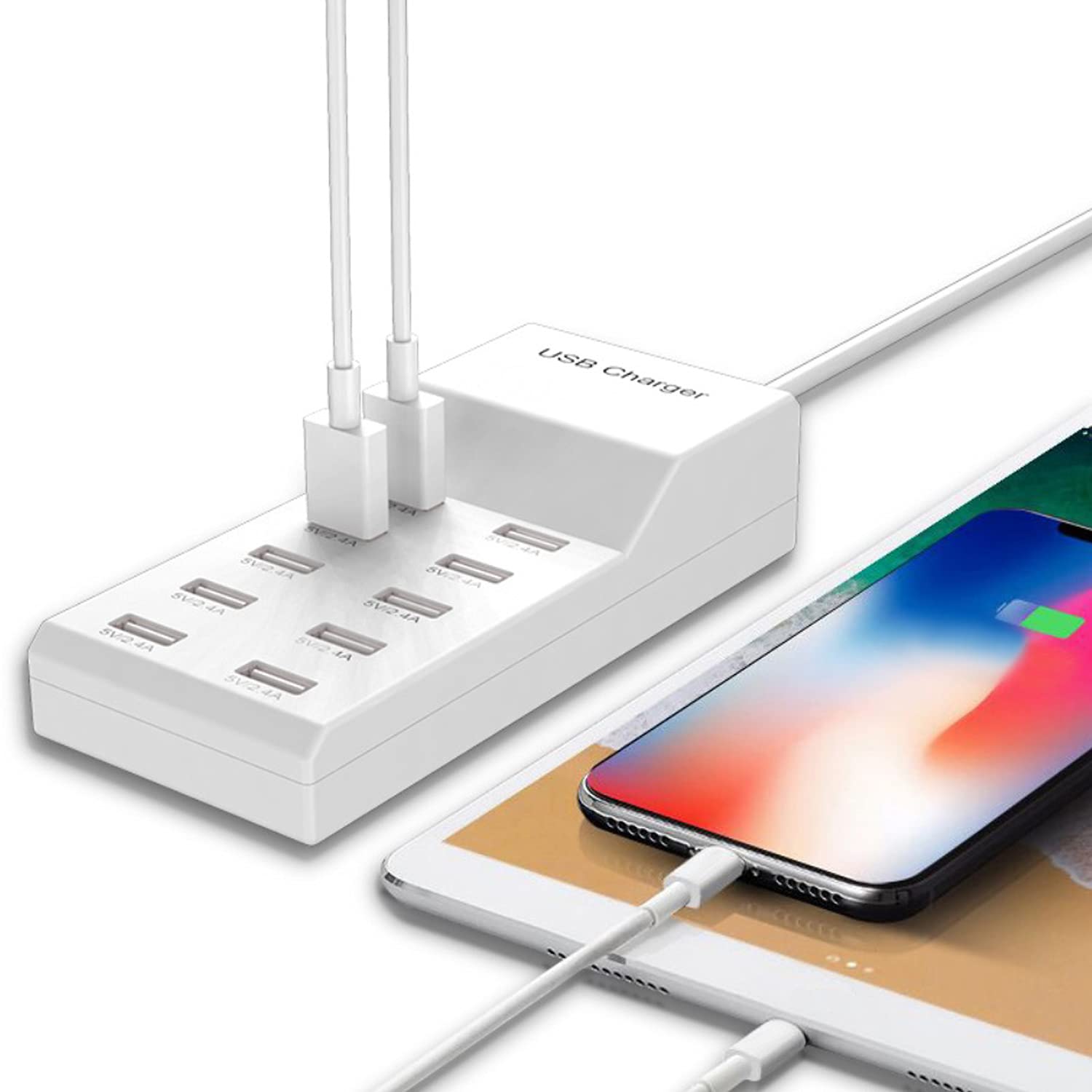 10-Port USB Charging Station - Fast Multi-Port Wall Charger & Desktop Power Hub for Smartphones, Tablets, iPads - Perfect for Home, Office & Travel Use