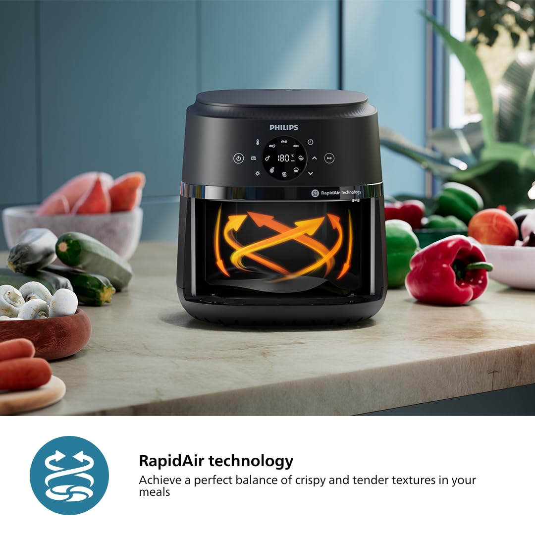 Philips Air Fryer 2000 Series - 13-in-1 Multi-Function Digital Airfryer with 6.6 Quart Capacity, Compact Design & Viewing Window - Healthy Oil-Free Cooking for Family Meals, Snacks & Meal Prep - Black (NA230/00)