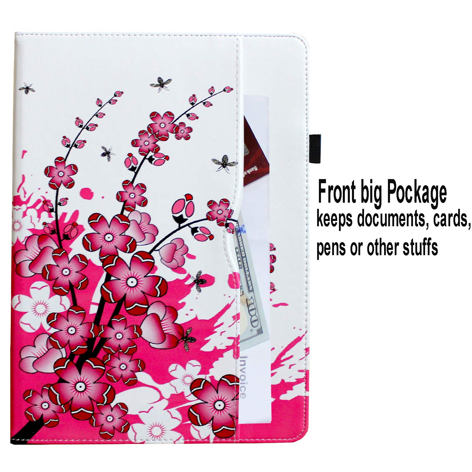 Premium 360° Rotating Smart Cover Case for iPad 9.7 (2018/2017) & iPad Air 1/2 - Multi-Angle Stand with Storage Pocket & Apple Pencil Holder | Auto Wake/Sleep Function | Perfect for Work, Study & Travel (Pink Floral Design)