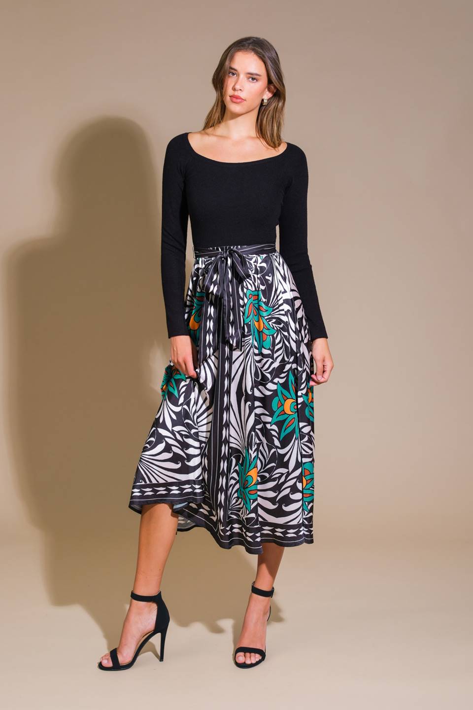 MELINA SWEATER & PRINT MIDI DRESS - Women's Knit Pullover and Floral Dress Set for Fall Winter Fashion | Perfect for Office, Date Night and Holiday Parties