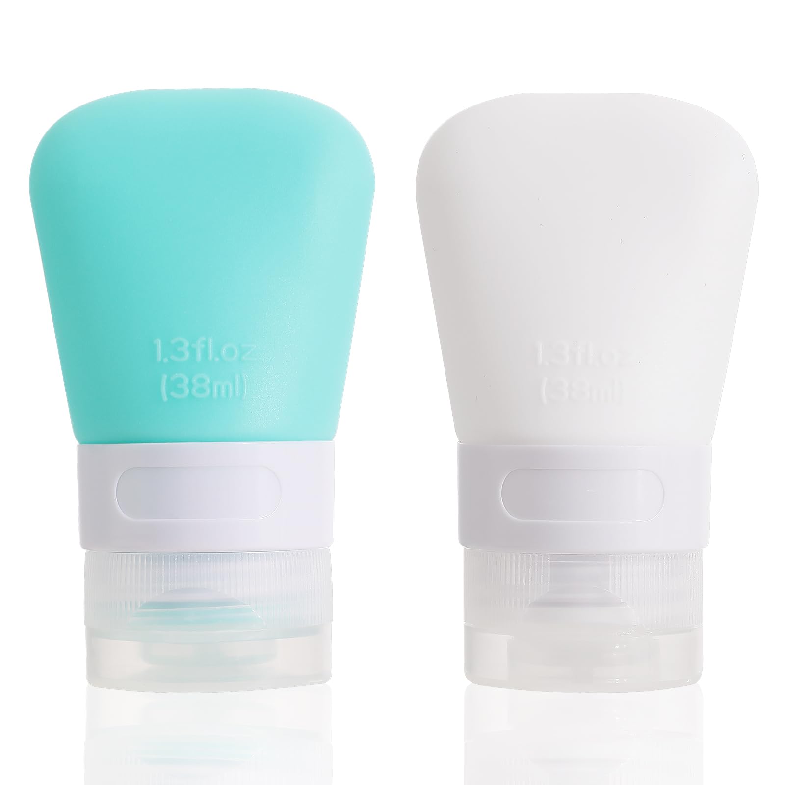 2 Pack 1.3oz (38ml) Leak Proof Refillable Squeeze Bottles - Silicone Travel Containers for Shampoo, Conditioner & Lotion - Portable Cosmetic Bottles for Toiletries - Perfect for Air Travel, Gym & Vacation Essentials