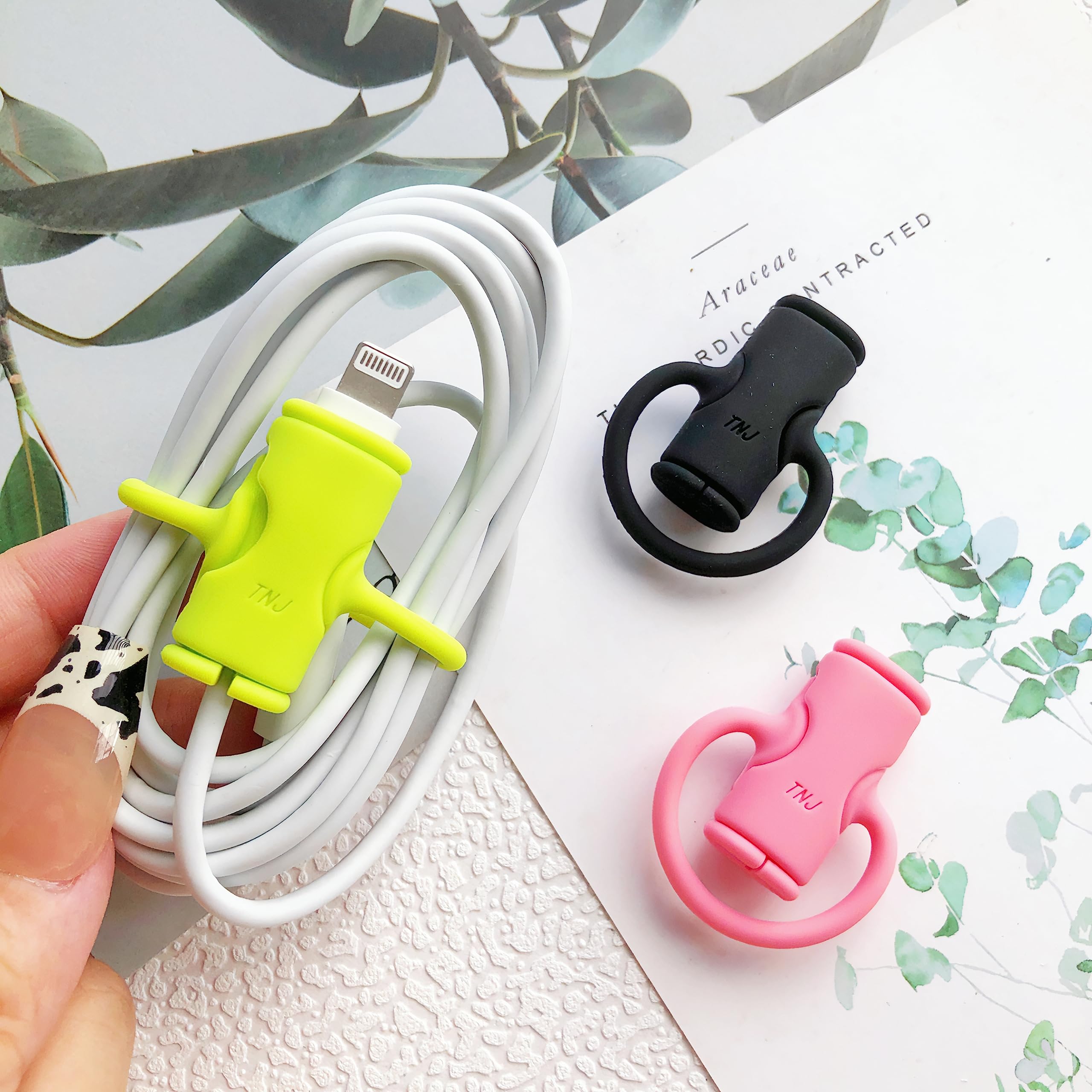 2 in 1 Silicone Data Cable Protector Cover - Cute Charging Cord Winder for iPhone, Android, USB Cables (3 Pack) - Phone Charger Cable Saver for Women, Girls & Kids - Perfect for Home, Office, Travel & School Use
