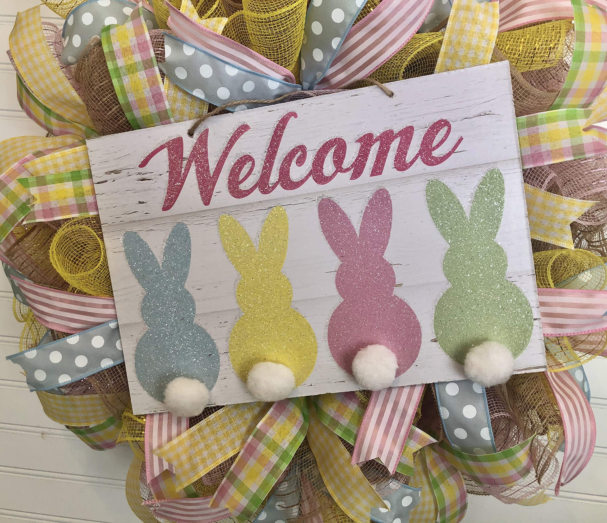 Easter Spring Welcome Wreath - Floral Door Hanger & Wall Decor with Burlap Bow | Home & Front Door Decoration for Easter Holiday | Free Shipping