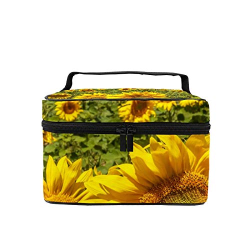 Sunflower Field Cosmetic Bag - Portable Travel Makeup Organizer with Multifunction Storage for Women | Perfect for Travel, Gym, and Daily Use