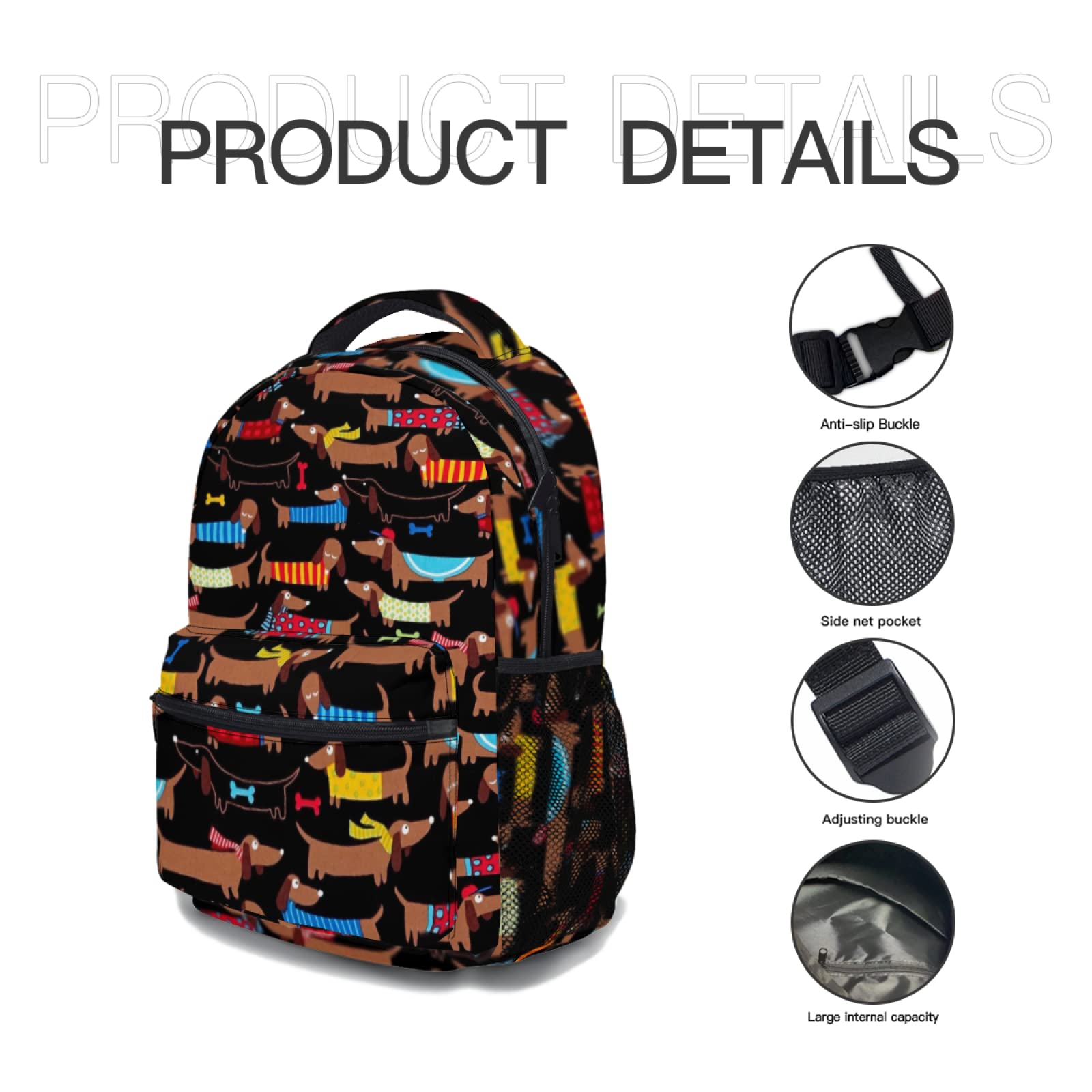 Cute Dachshund Dog Lovers Backpack - Funny Puppy Design School Bag for Kids & Teens - Durable Laptop Daypack for Travel, School & College - Perfect Gift for Boys & Girls Who Love Dogs