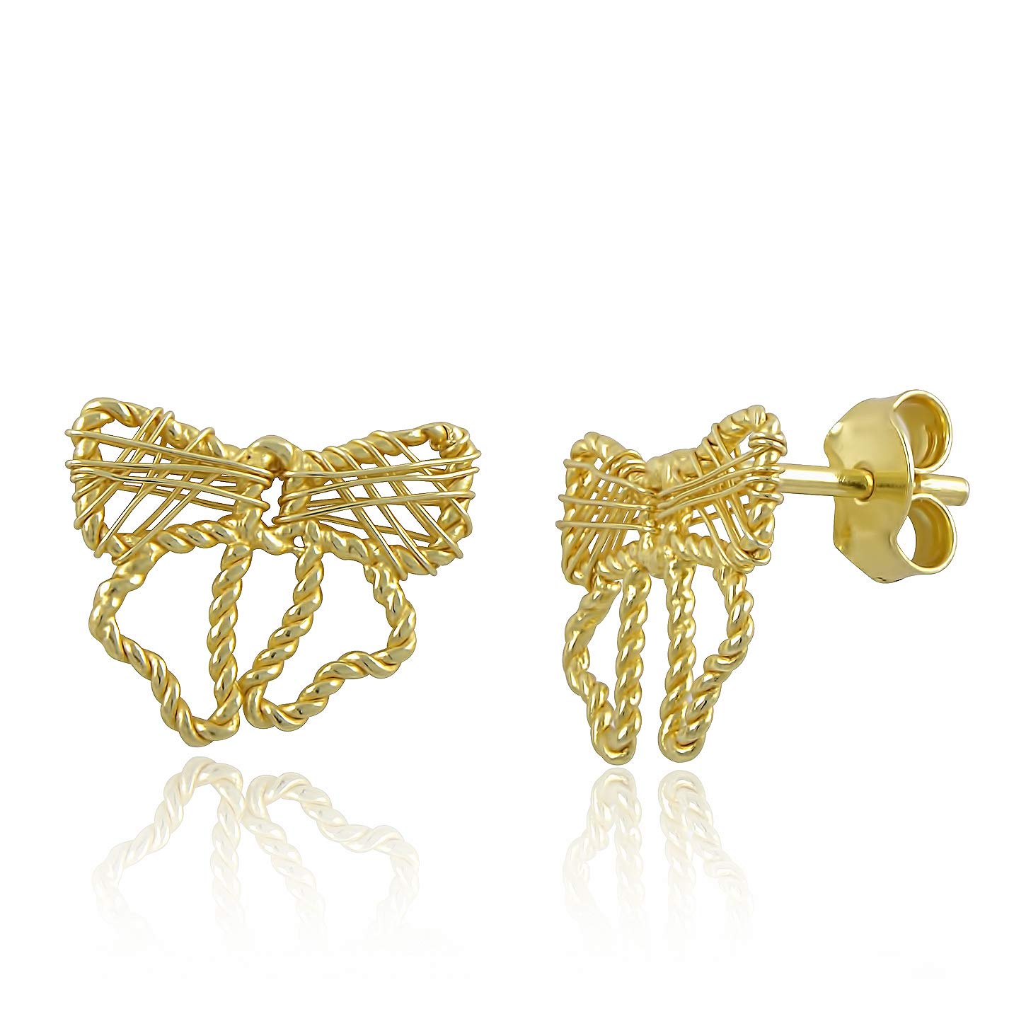 Yellow Gold Tone Sterling Silver Bow Ribbon Stud Earrings for Women & Teens | Elegant Gift for Birthday, Anniversary & Special Occasions