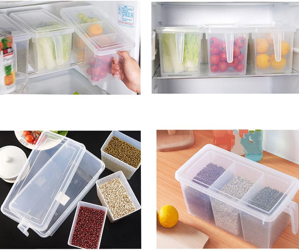 Space Saving Fridge Storage Box with Lid and 3 Bins - 5L Transparent Plastic Refrigerator Organizer for Fruits, Vegetables & Leftovers - Kitchen Storage Container Set (Pack of 1) - Perfect for Small Apartments & Organized Kitchens