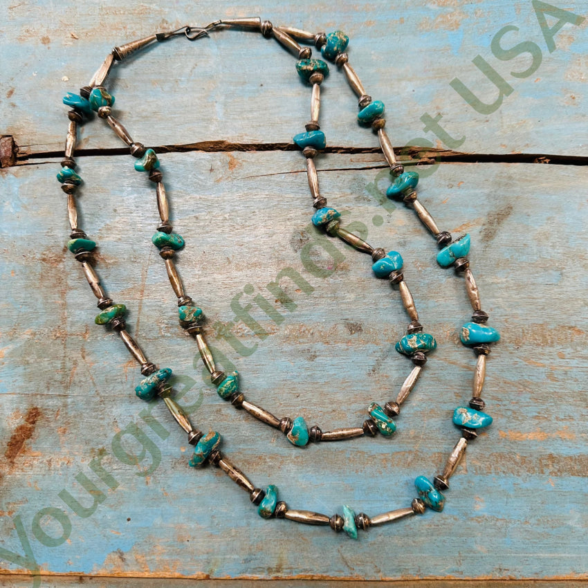Vintage Double Strand Turquoise Navajo Bench Bead Necklace for Women | Handmade Native American Jewelry | Perfect for Boho Fashion, Weddings & Special Occasions