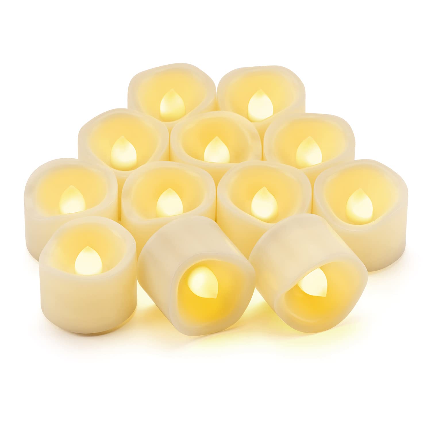 12 Pack Flameless LED Tea Light Candles with Timer - 6 Hours On/18 Hours Off Auto Cycle, Battery Operated Flickering Votive Candles for Halloween Pumpkin Decorations, Wedding Centerpieces & Home Ambiance Lighting