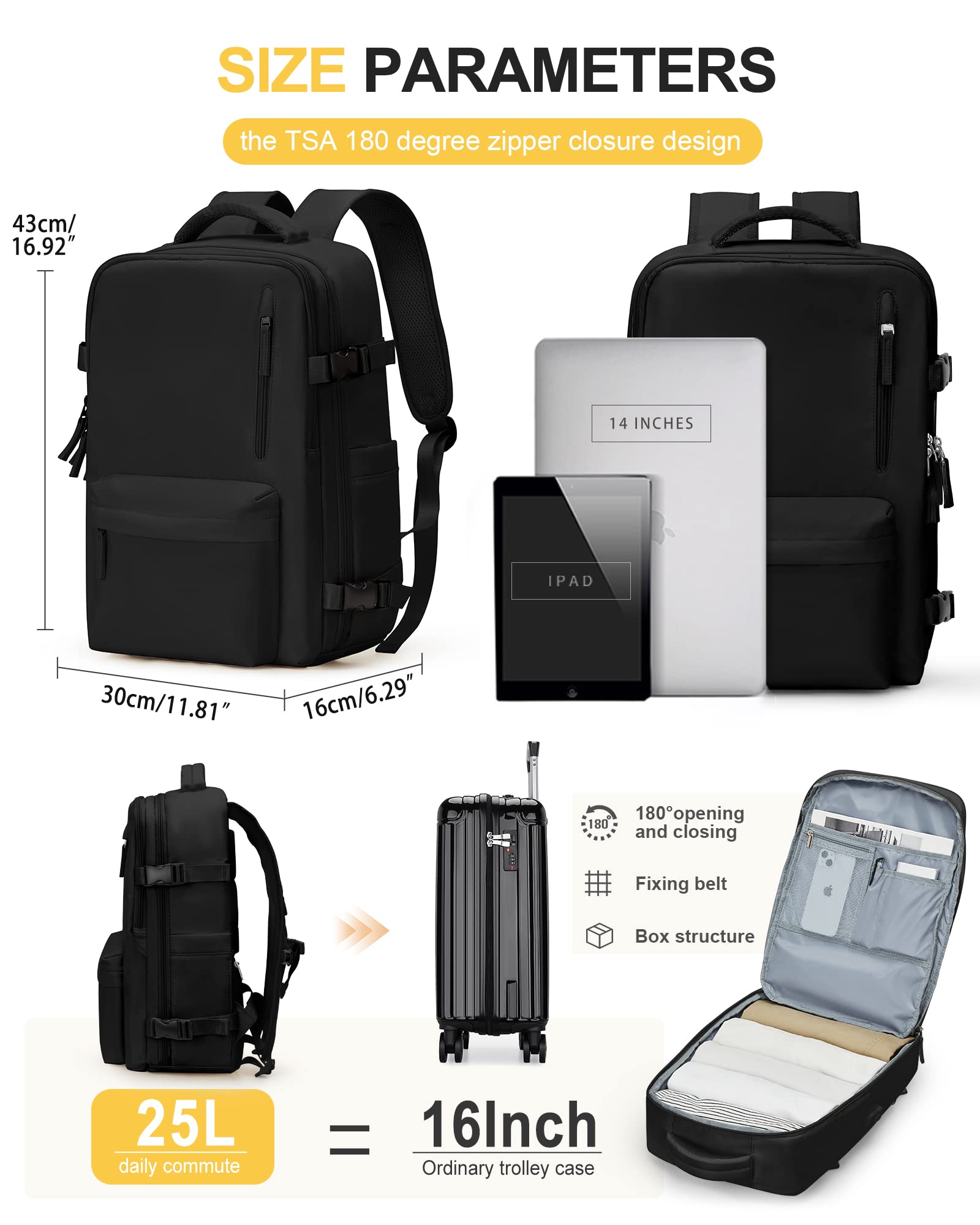 TSA Approved Underseat Carry-On Backpack for Women - 14 Inch Laptop Travel Backpack, Airplane Personal Item Cabin Bag for Business & Casual Work (J3-Black) | Perfect for Business Trips, Commuting & Weekend Getaways
