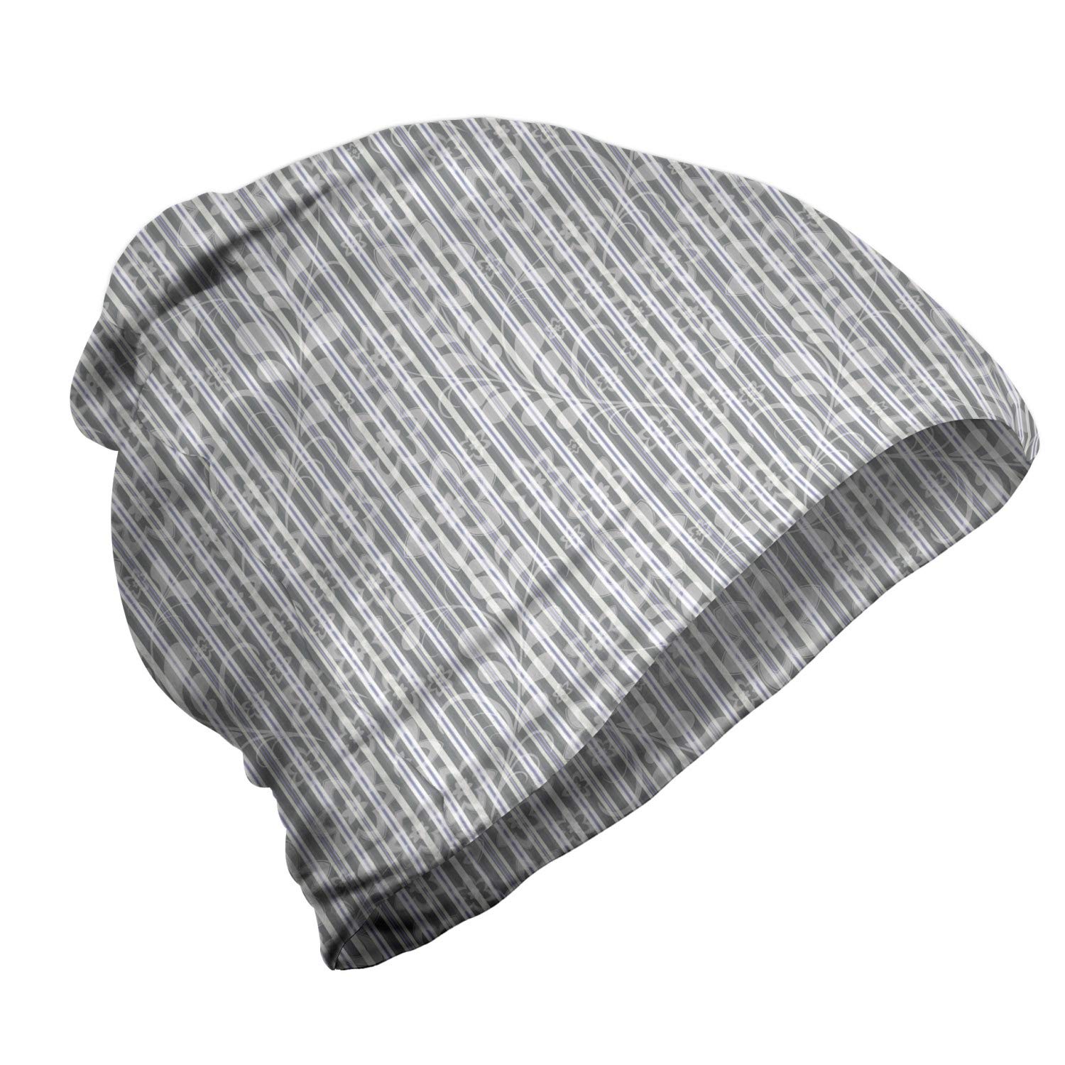 Ambesonne Unisex Winter Beanie Hat - Floral Inspired Knit Cap for Men & Women - Warm Grey Outdoor Hiking Accessory for Cold Weather & Casual Wear