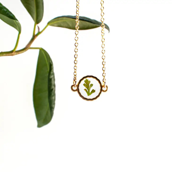 With Roots Necklace - Eco-Friendly Resin Pendant with Gold Shell & Fern Design | Handmade Jewelry for Women, Nature-Inspired Gift for Her, Perfect for Everyday Wear & Special Occasions