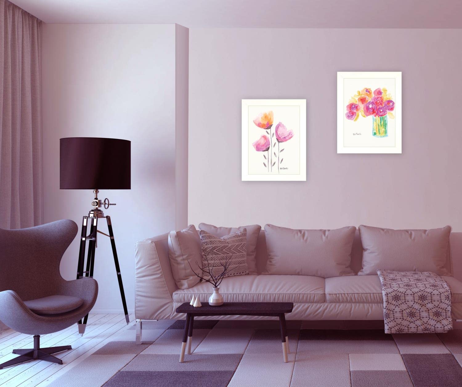Simple Bouquets 2-Piece Vignette Wall Art Set by Kait Roberts - White Framed Floral Paintings for Living Room, Bedroom & Office Decor