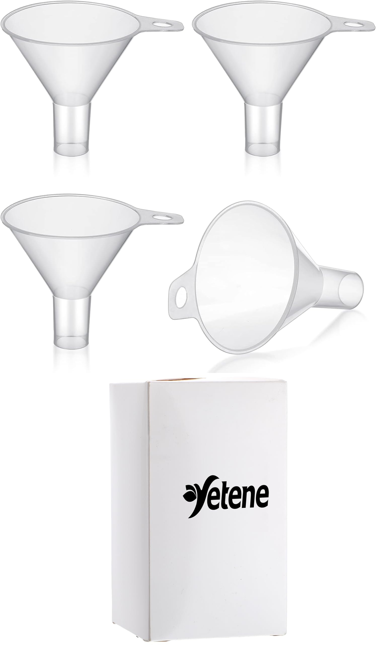 4 Pack Small Plastic Funnels - 2.56 Inch Clear Wide Mouth for Filling Water, Powder, Essential Oils & Perfumes - Perfect for Kitchen, Bathroom, Garage & DIY Projects