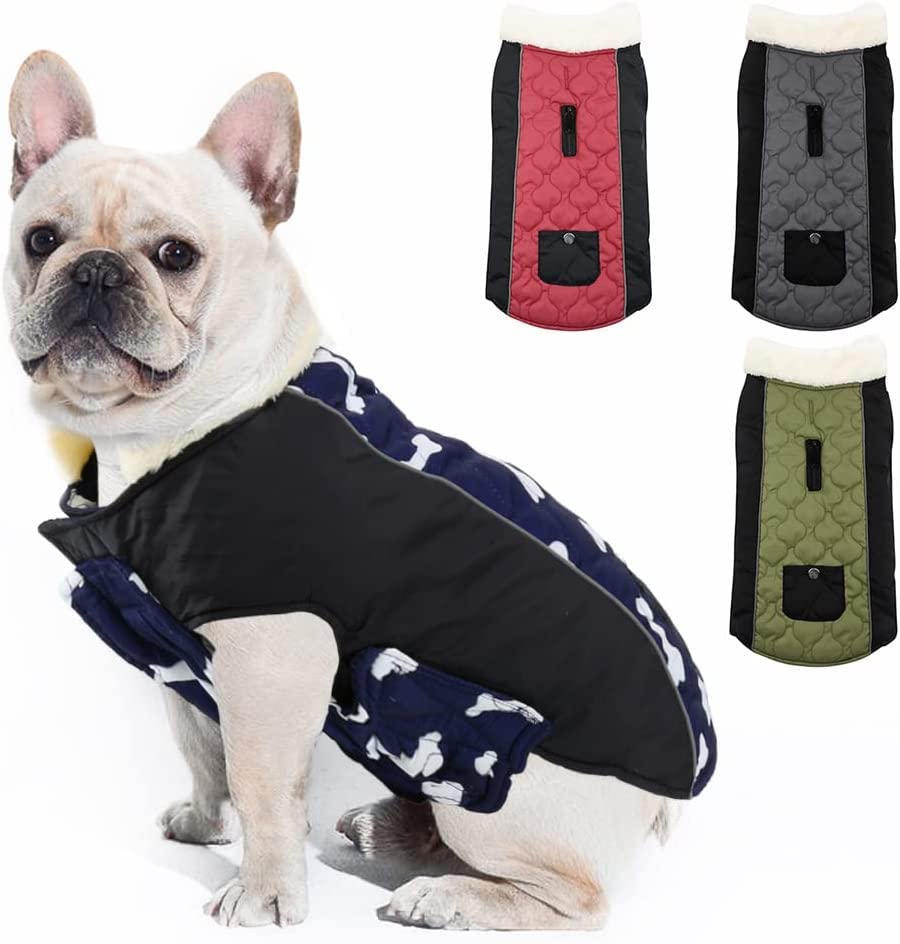 Reflective Reversible Winter Dog Coat with Zipper & Leash Hole - Warm Cozy Vest for Small Dogs | Cold Weather Protection for Outdoor Walks & Adventures
