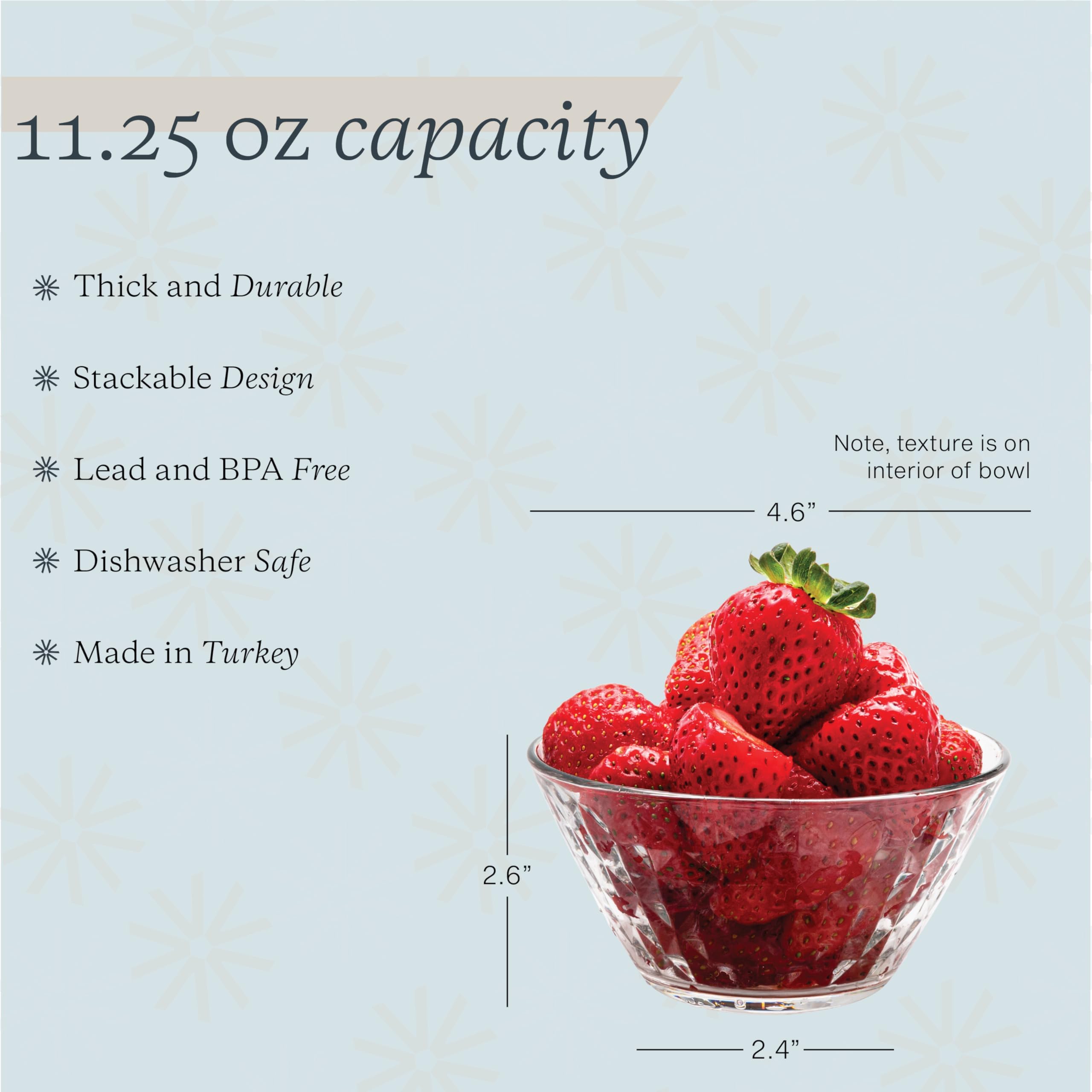 Vikko 12-Piece Glass Bowls Set - 7oz Small Glass Dishes for Desserts, Candy, Snacks, Ice Cream, Kitchen Prep & Serving - Microwave & Dishwasher Safe - Perfect for Parties, Entertaining & Daily Use