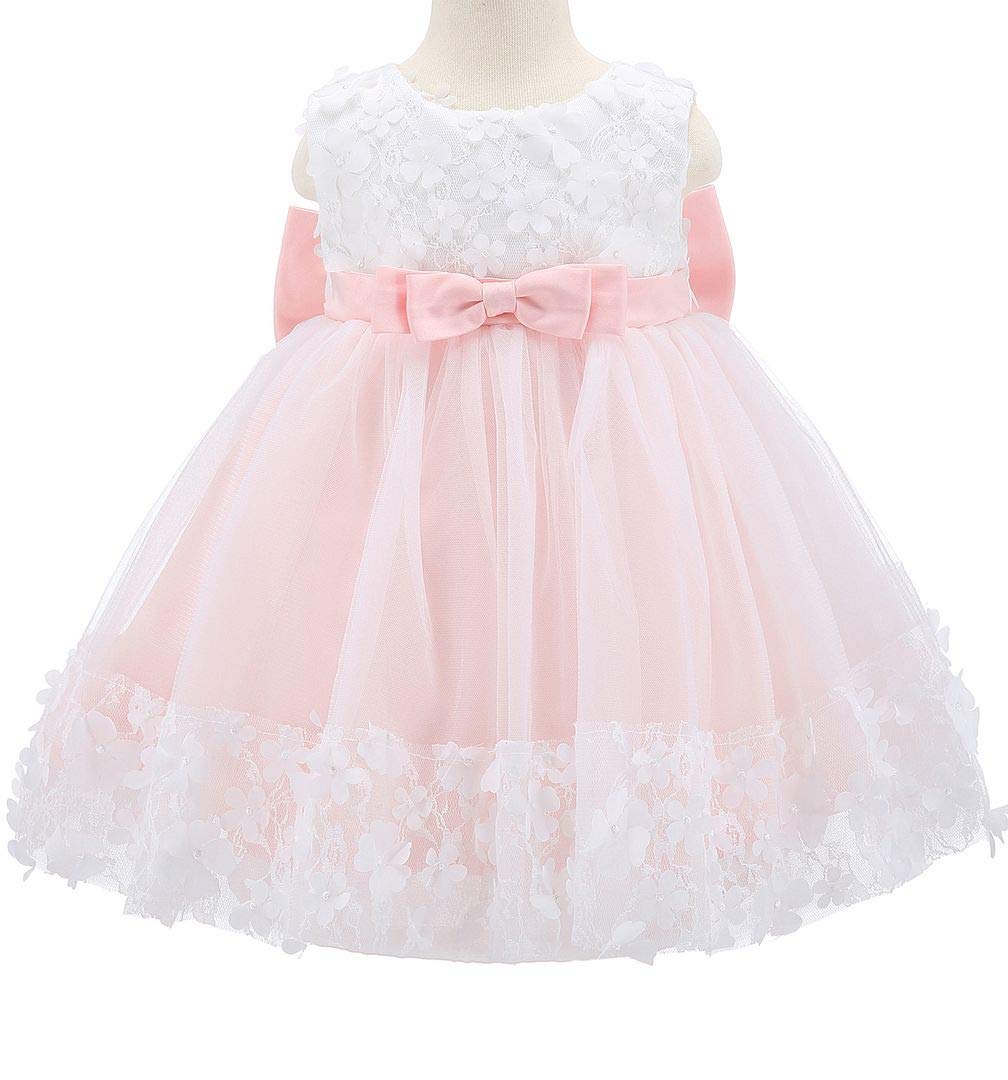 Bow Dream Baby Flower Girl Dress with Headband Applique - Elegant Lace Birthday & Wedding Party Outfit for Infants & Toddlers | Perfect for Christenings, Pageants & Special Occasions