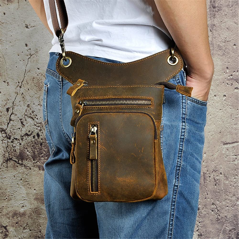 Vintage Waist Bag for Men - Retro Motorcycle Leg Pack, Fashionable Crossbody Hip Bag (17x21x5cm) - Perfect for Biking, Travel & Outdoor Adventures