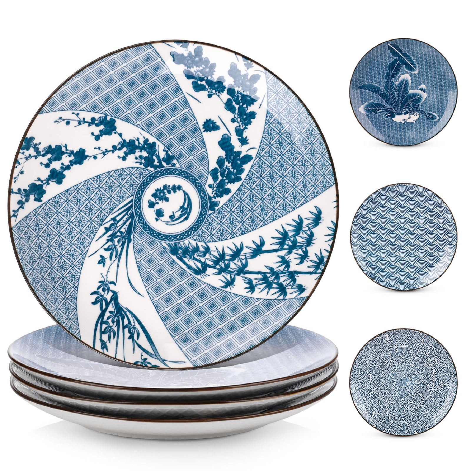 4-Piece Blue Salad Plate Set - Elegant Dinnerware for Salads, Appetizers & Desserts - Perfect for Home Dining, Parties & Entertaining
