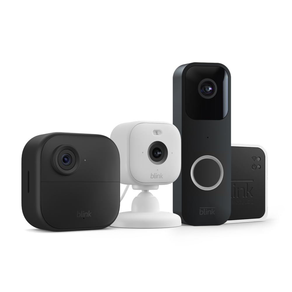Blink Whole Home Security Bundle – 4 Outdoor Cameras, 2 Mini Cameras (White), Video Doorbell (Black) | HD Video, Motion Detection, Alexa Compatible | Home & Business Surveillance, Night Vision, Weatherproof