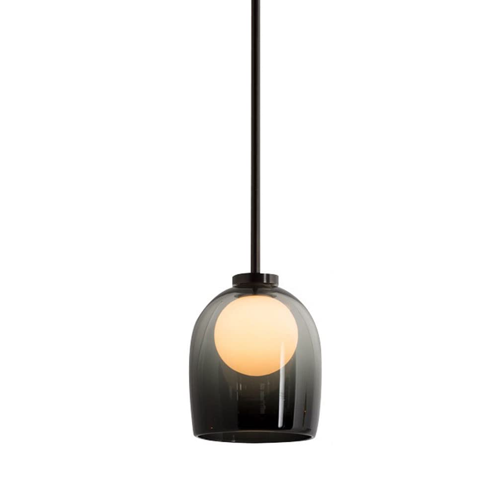 Nordic Glass Pendant Light - Smoky Gray Single Head Hanging Lamp with Glass Shade for Kitchen, Dining Room, Bedroom & Bedside Decor | Modern Home Lighting Fixture
