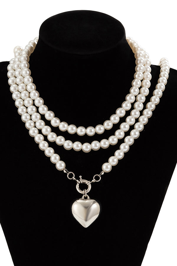 Elegant Love Pendant Imitation Pearl Multi-Layer Necklace for Women | Romantic Gift for Valentine's Day, Anniversary & Date Night Jewelry