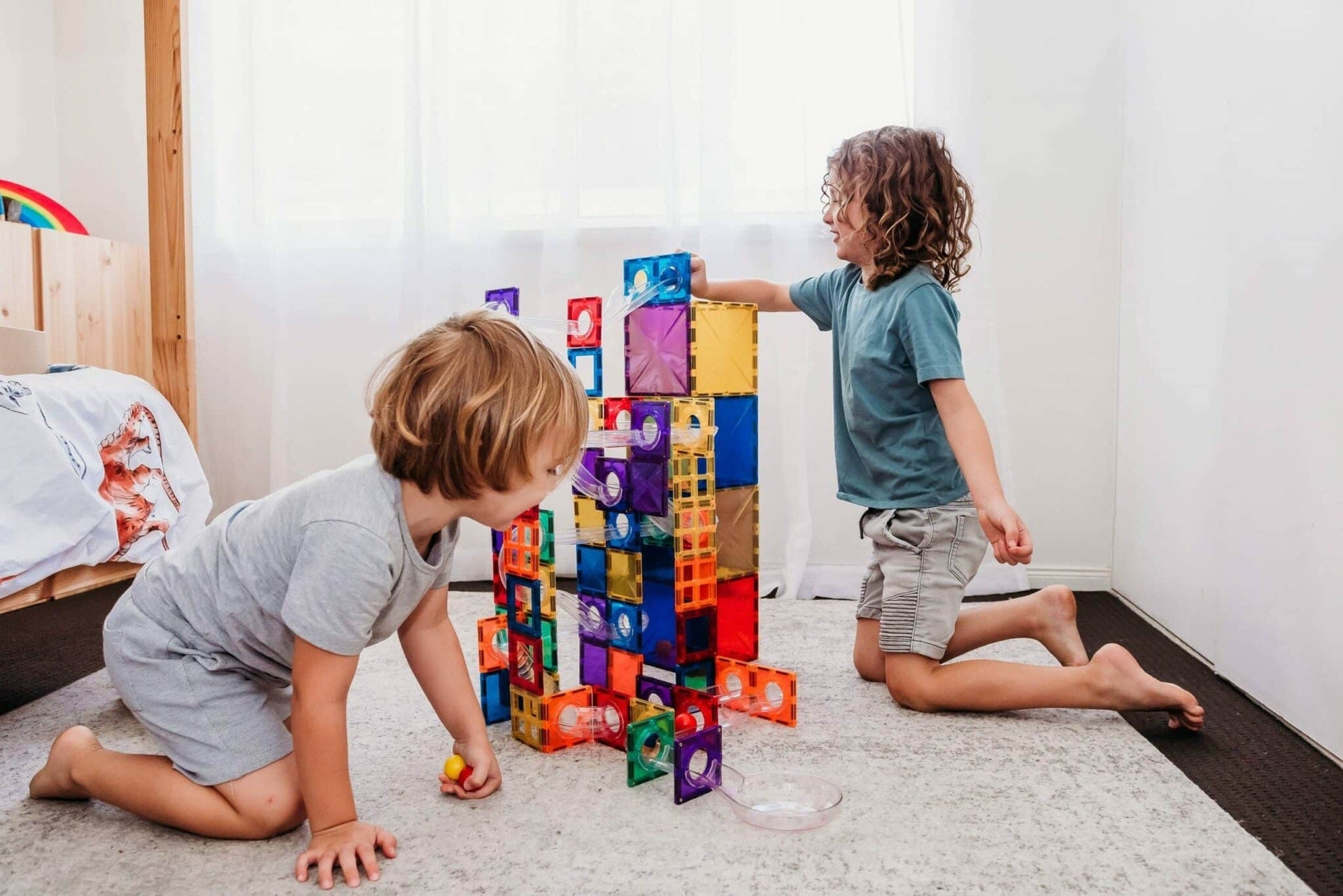 Connetix Magnetic Tiles 92-Piece Rainbow Ball Run Set - STEM Educational Building Toys for Kids, Perfect for Creative Play & Learning Activities