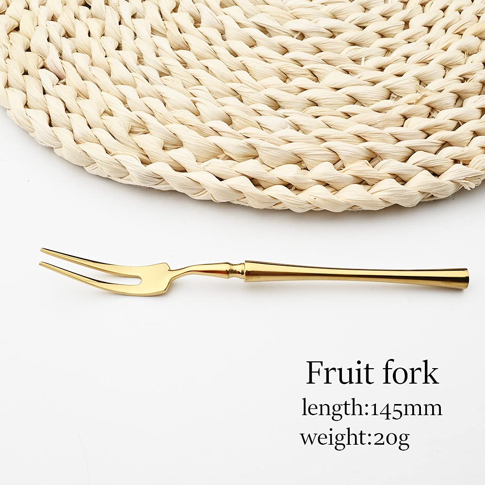 Shiny Gold 18/10 Stainless Steel 5.7'' Fruit Forks Set of 4 - Round Solid Handle, Dishwasher Safe - Perfect for Home, Restaurant, Party, and Picnic Use