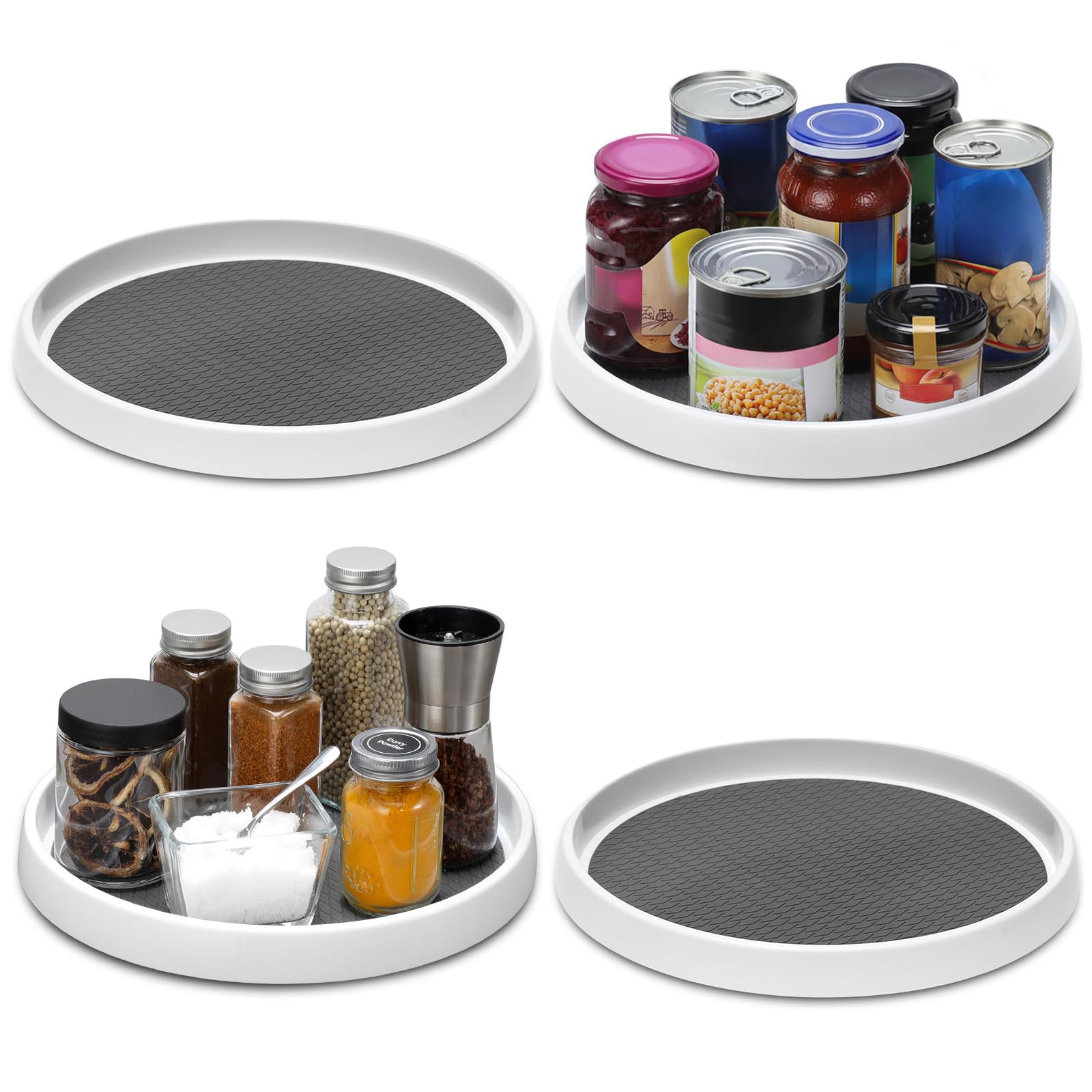 12-Inch Non-Skid Lazy Susan Turntable Organizer [4 Pack] - 360° Rotating Spice Rack for Kitchen, Pantry, Fridge & Bathroom Storage - Perfect for Cabinet, Countertop, Under Sink & Vanity Organization (Black) - Ideal for Spices, Makeup & Household Items
