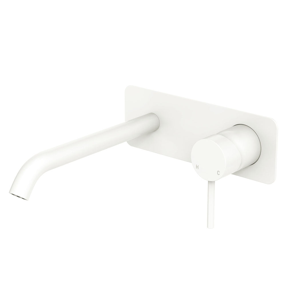 Fienza 228104MW 200 Kaya Wall Mounted Bathroom Basin Mixer Set - 200mm Round Plate Matte White Finish - Perfect for Modern Bathroom and Vanity Sink Installation