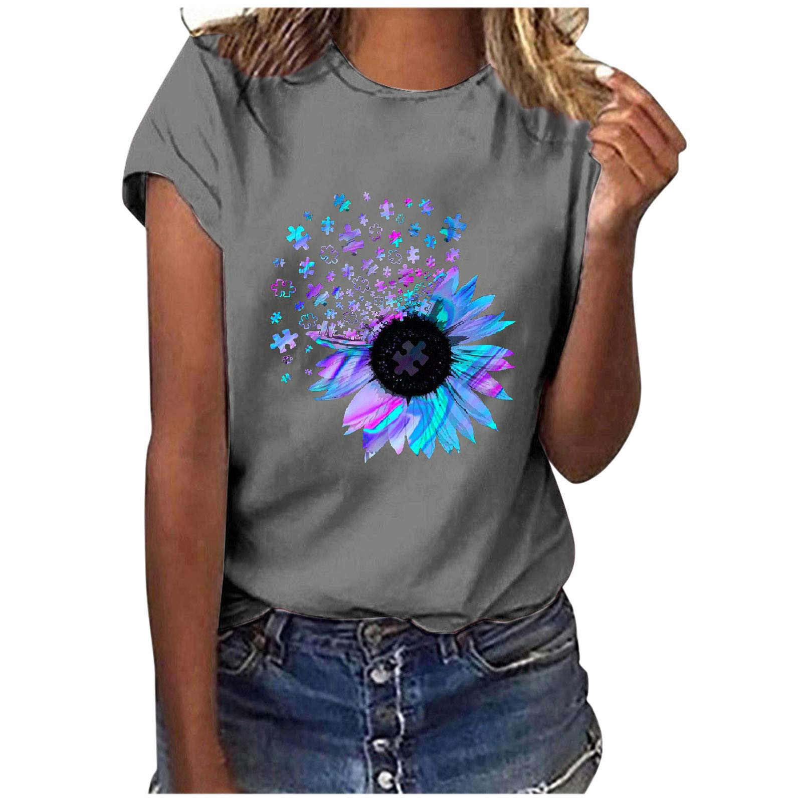 Women's Sunflower Graphic Tee - Plus Size Faith Tops Casual Shirt for Everyday Wear | Summer Outfits, Church Apparel & Boho Style