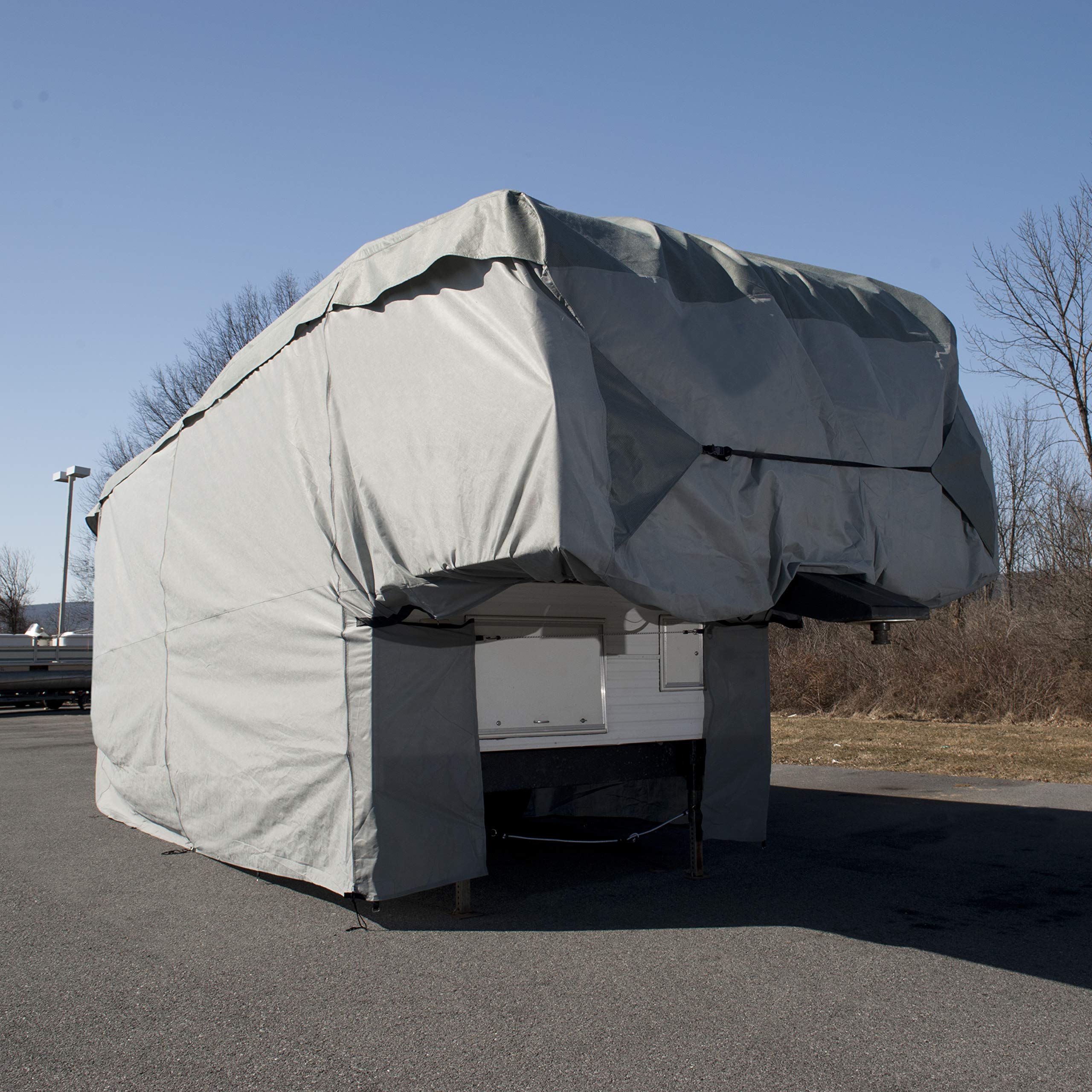 Heavy-Duty Fifth Wheel RV Cover for Trailers up to 41 Feet - Waterproof Polypropylene Gray Cover (Model RVRB-45) | All-Weather Protection for Outdoor RV Storage & Travel