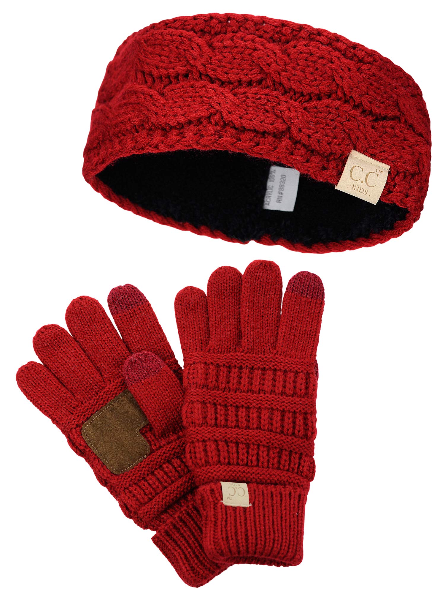 Kids' Cable Knit Ear Warmer Headband & Touchscreen Gloves Set - Winter Warm Accessories for Boys & Girls - Perfect for Snow Play, Skiing, and Outdoor Activities