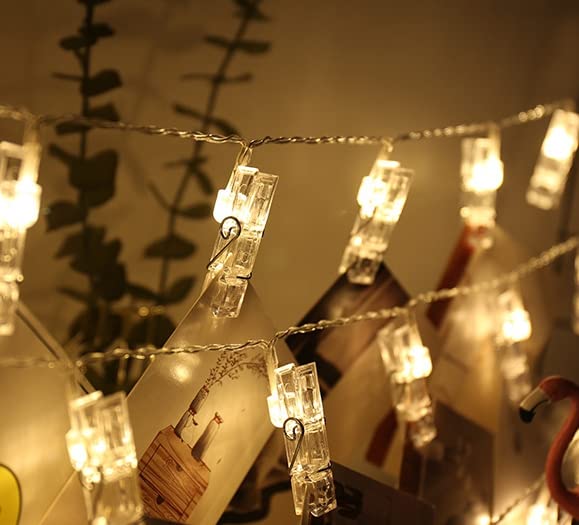 Battery Powered LED Fairy String Lights with Clips - 3M/10FT Warm White Photo Display Lights for Wedding, Christmas Party, Kids Room Wall Decor - Indoor & Outdoor Decorative Lighting for Home, Bedroom, Garden and Events