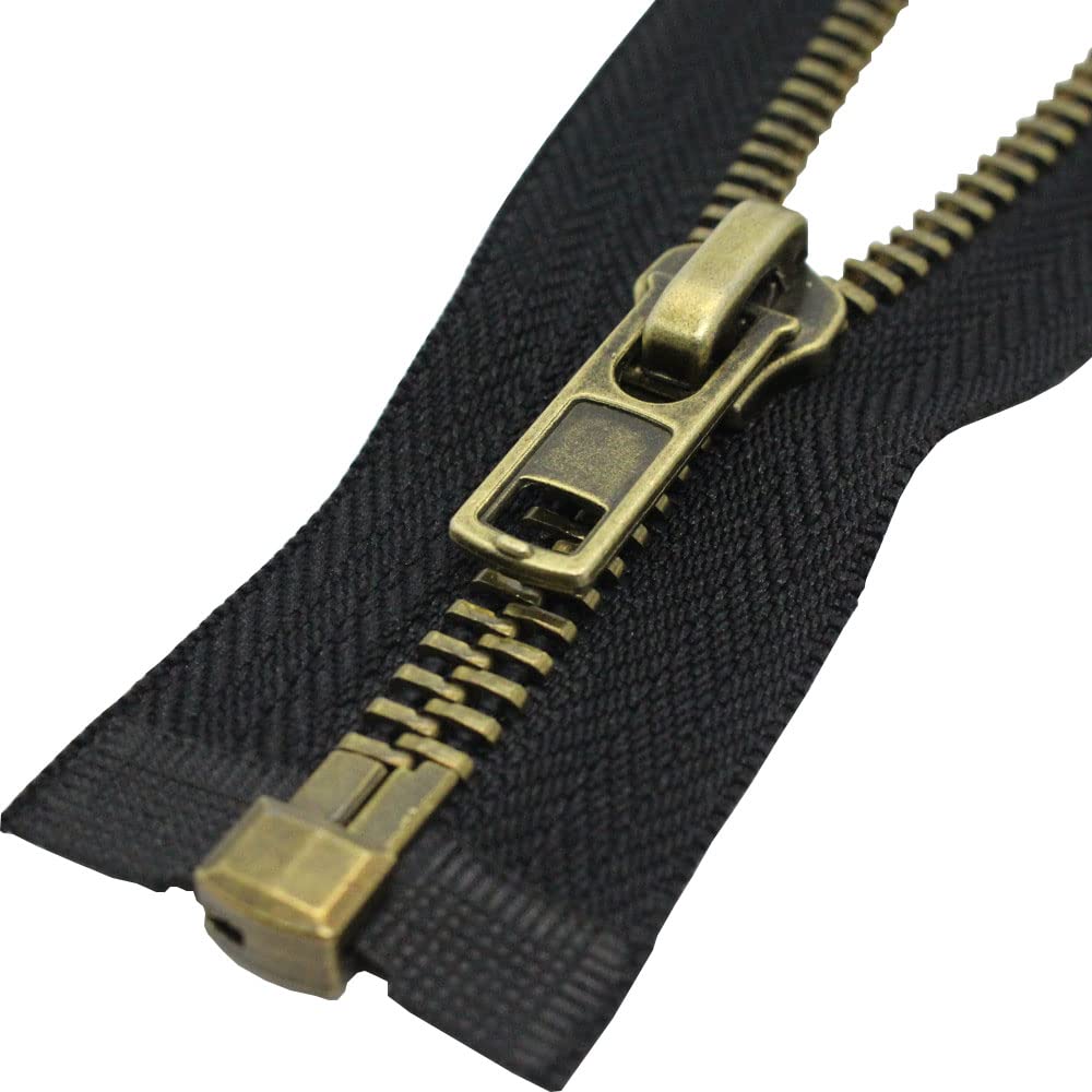 Antique Brass Heavy Duty Metal Zipper #8 8 Inch Right Handed Separating Jacket Zipper for Men's Coats & Jackets - Perfect for Sewing, DIY Projects & Outerwear Repair