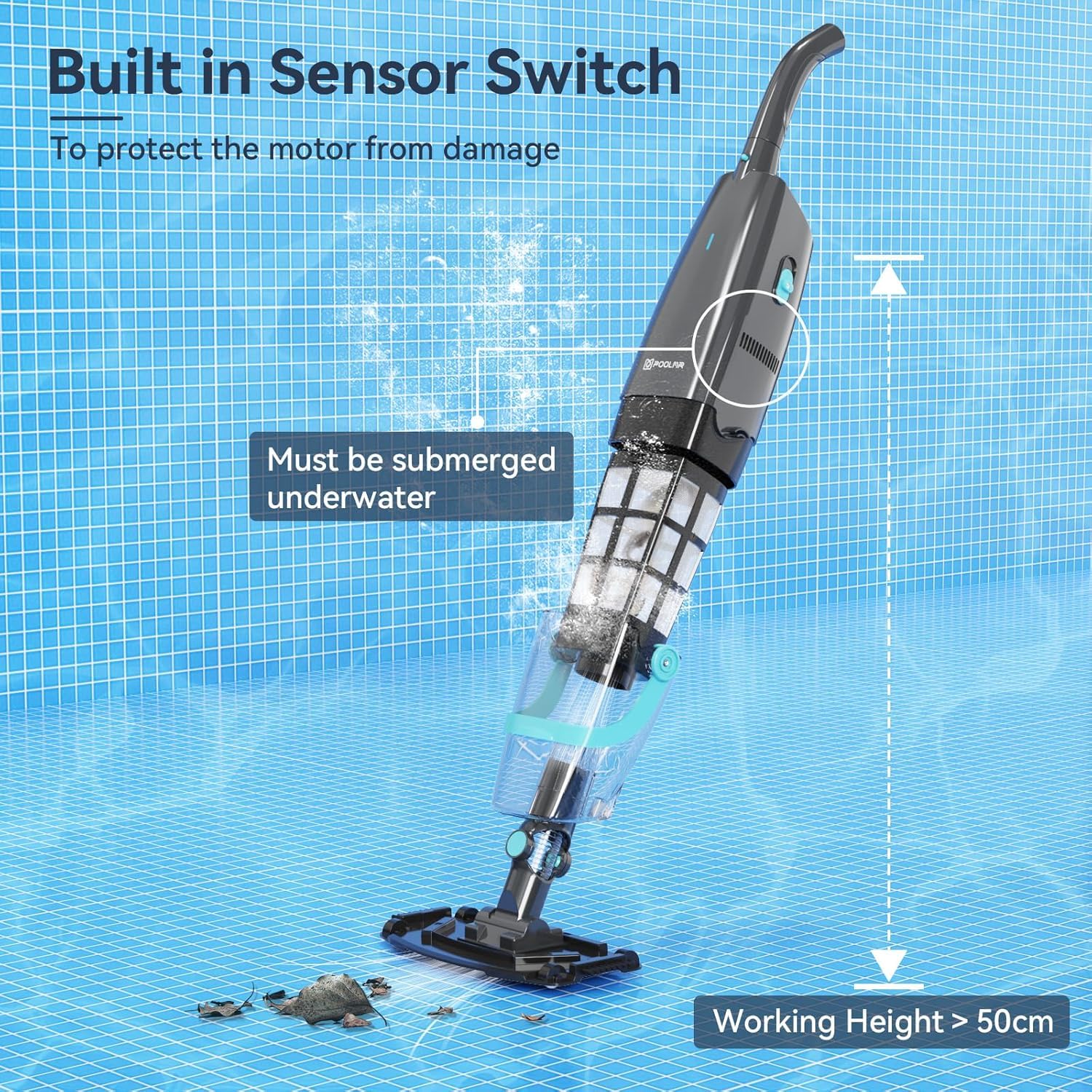 Rechargeable Cordless Pool Vacuum Cleaner - 16 Gal/Min Powerful Suction for Above Ground Pools, Hot Tubs & Spas - 60 Min Runtime Underwater Cleaning - Ideal for Leaves, Dirt & Debris Removal - Perfect for Backyard, Vacation Homes & Swimming Pool Maintenance (Black)