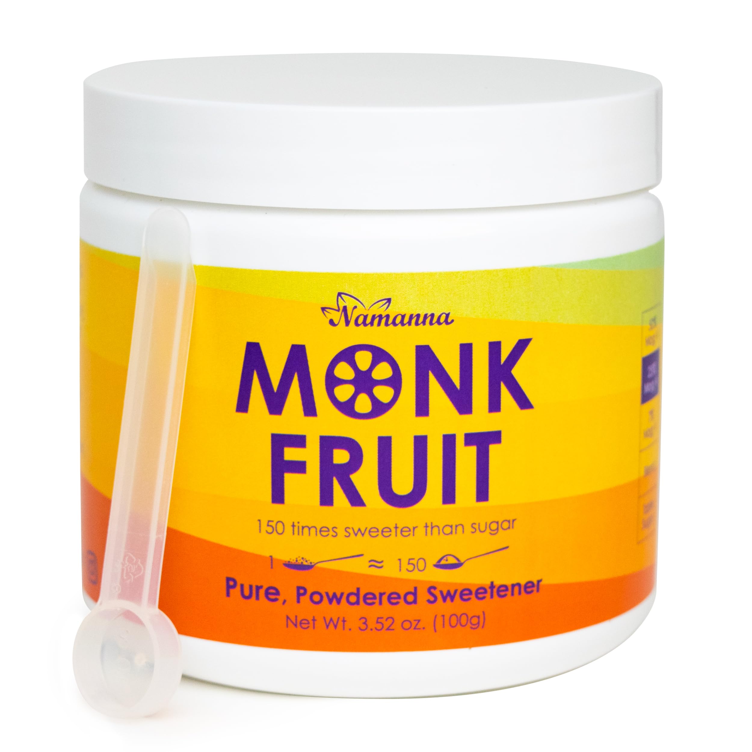 NAMANNA Pure Monk Fruit Sweetener - Zero Calorie, Zero Carb, Keto & Paleo Friendly, 100g (2000 Servings) | 25% Mogroside V | Natural Sugar Substitute for Coffee, Baking & Healthy Recipes
