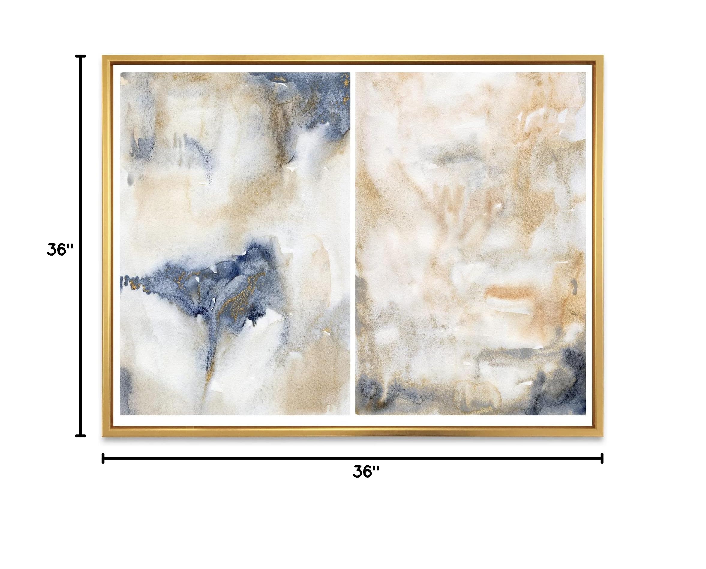 Abstract Pink Gold Beige & Dark Pastel Strokes Framed Canvas Wall Art Print - Modern Home Decor for Living Room, Bedroom & Office
