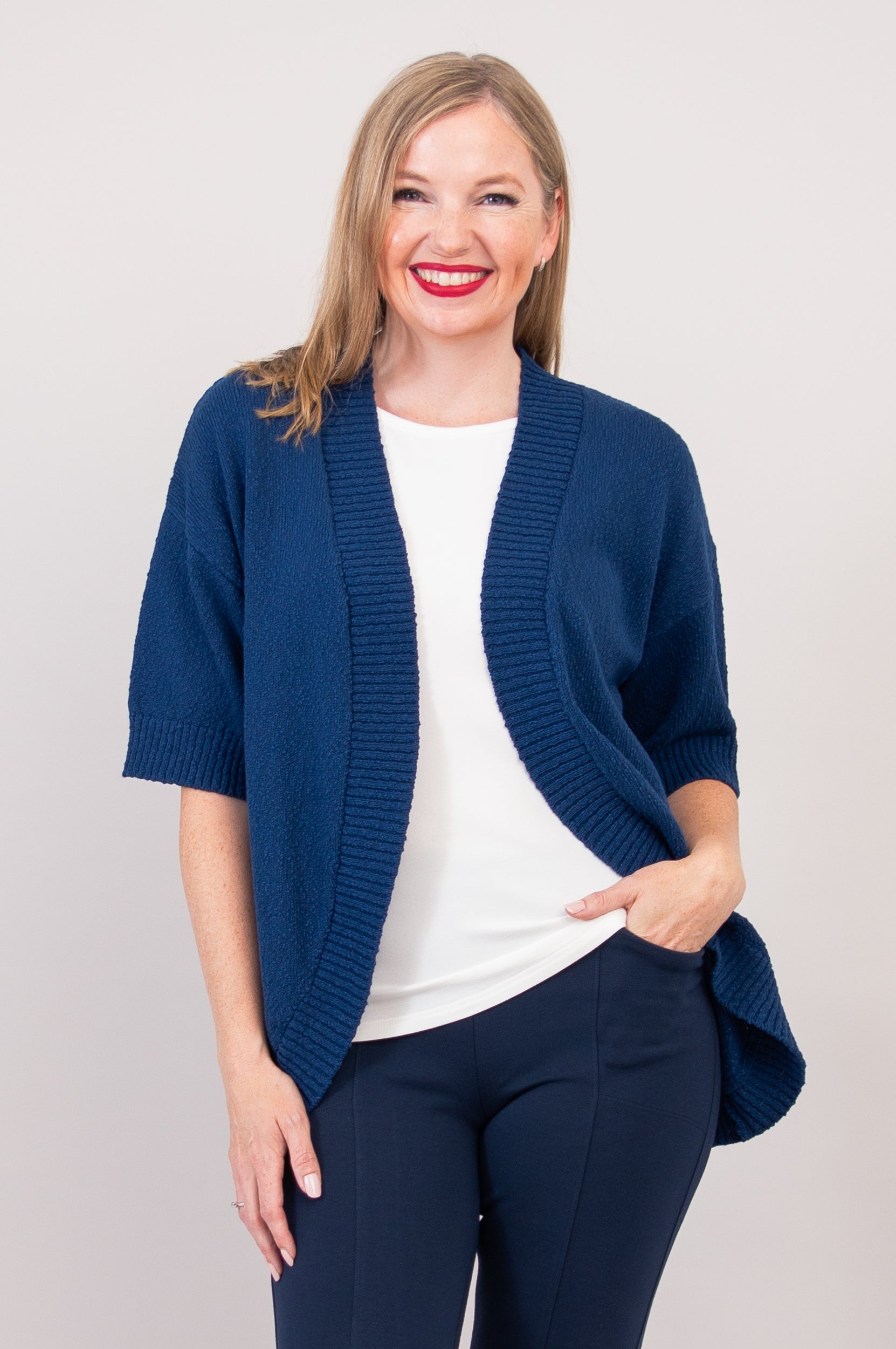 Jana Cardigan Women's Blue Cotton Knit Sweater - Cozy & Stylish for Fall & Winter Outfits