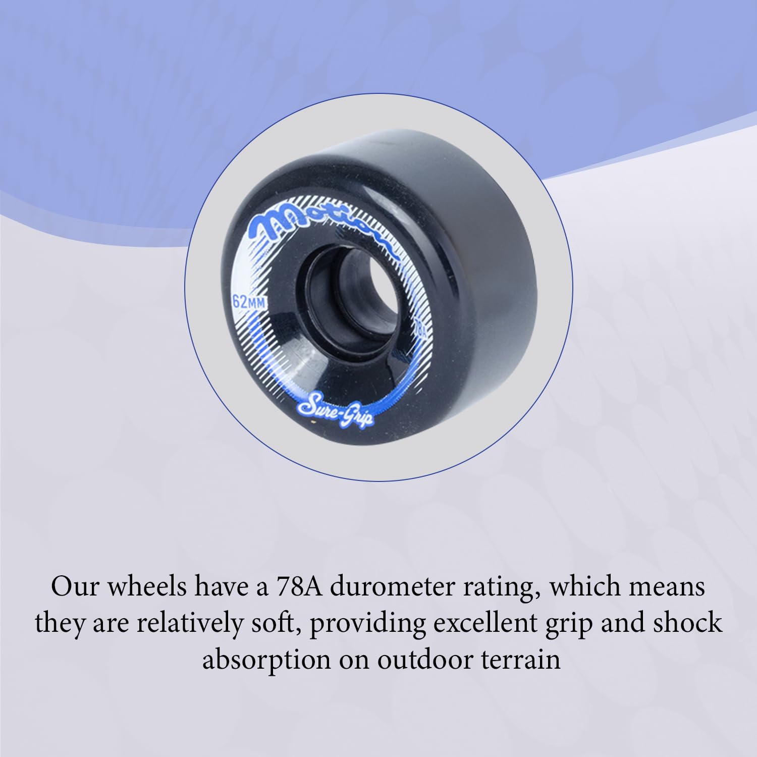 Sure-Grip Motion 78A Durometer Super Hi Rebound Urethane Outdoor Wheels - 62mm Diameter, Pack of 8 (Black) - Perfect for Outdoor Skating, Beginner Friendly, and Smooth Park Trails