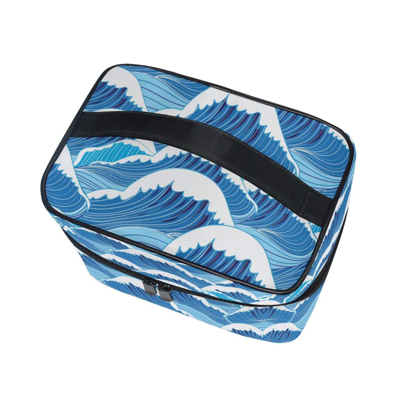 **Blue Sea Cartoon Waterproof Cosmetic Bag - Cute Zippered Makeup Pouch & Toiletry Organizer for Women & Girls - Perfect for Travel, Gym, and Daily Essentials Storage**