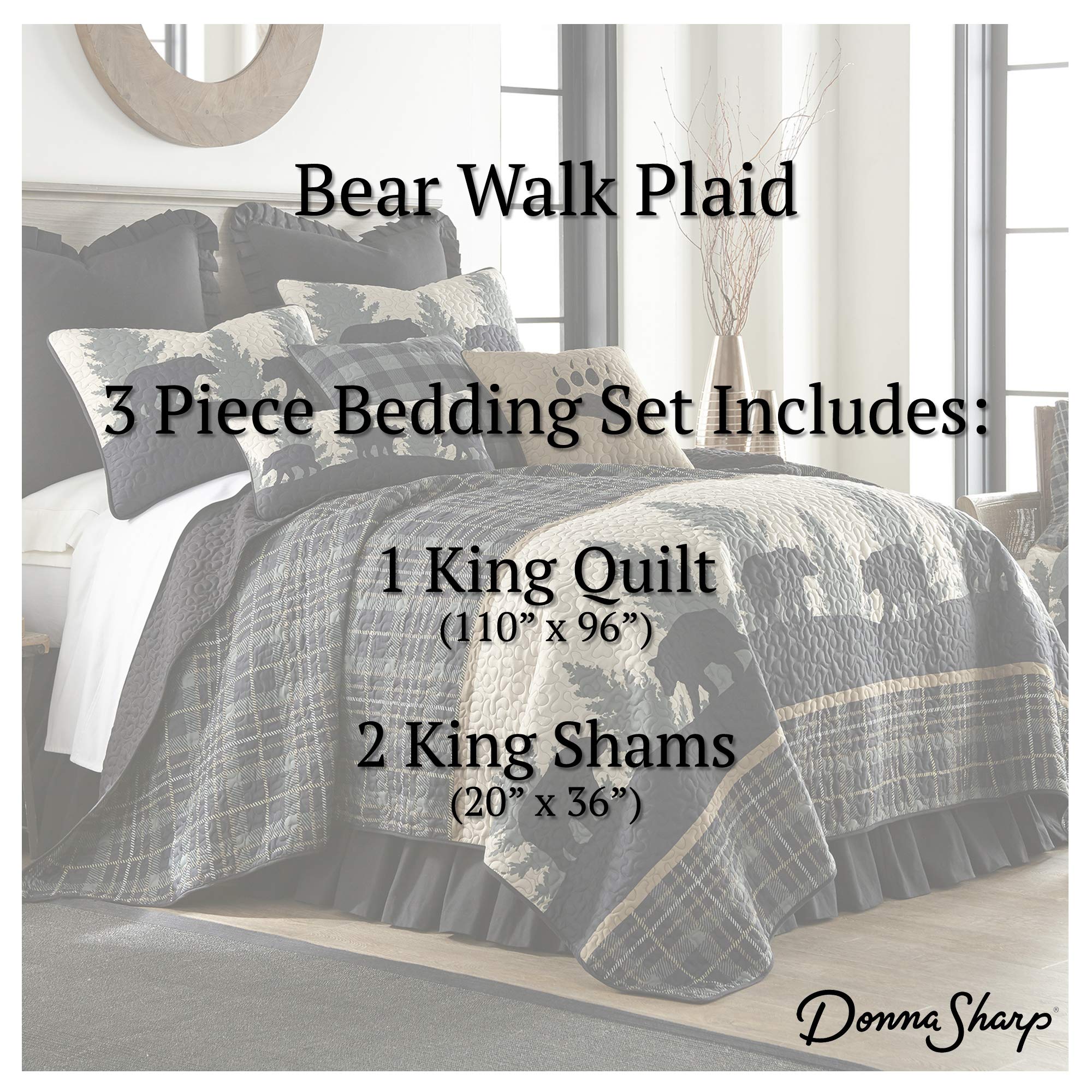Bear Walk Plaid Lodge Quilt Set - King Size Bedding for Cozy Cabin Retreats